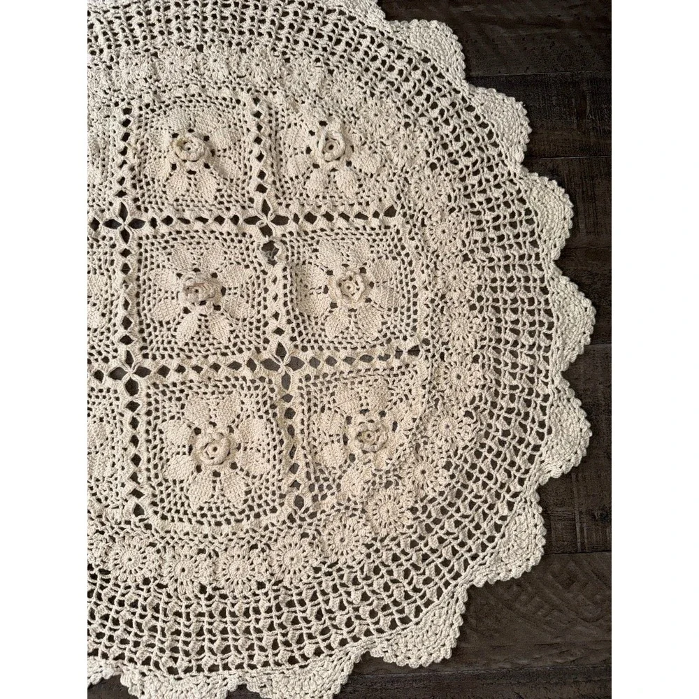 Handmade Off White vintage round crochet doily 28